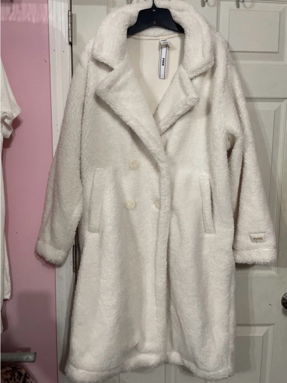 PINK Victoria's Secret Cream Double-Breasted Teddy Coat